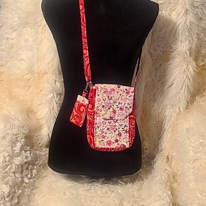 HANDCRAFTED 100% COTTON CROSSBODY CELLPHONE CARRIER W/ LIP BALM HOLDER